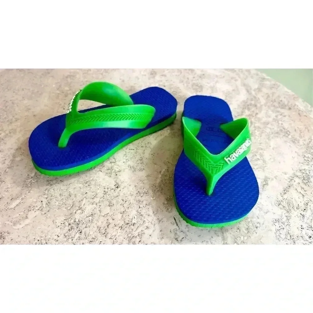 Havaianas Kids Boys Blue Green Max Rubber Slip-On Flip Flops Sandals Size‎ 23-24